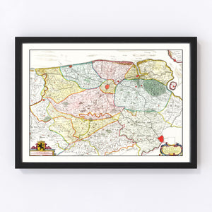 Vintage Map of Bruges & Ghent, Belgium 1665