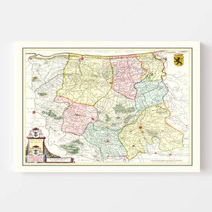 Vintage Map of Ypres, Belgium 1665