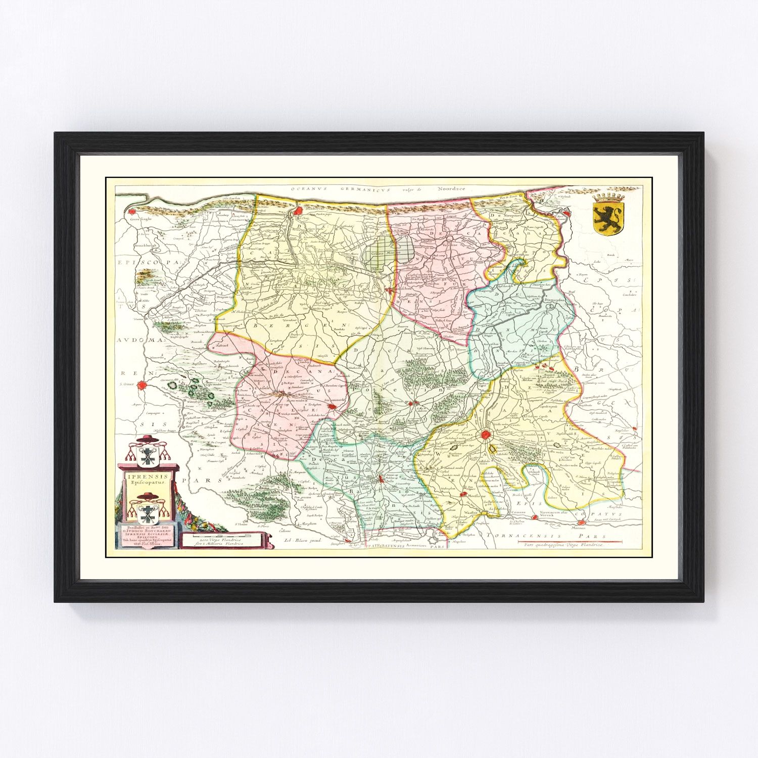 Vintage Map of Ypres, Belgium 1665