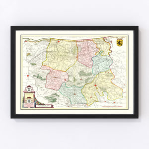 Vintage Map of Ypres, Belgium 1665