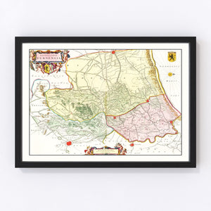 Vintage Map of Veurne, Belgium 1665