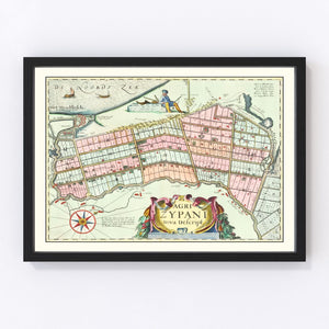 Vintage Map of Zijpe, Holland 1665