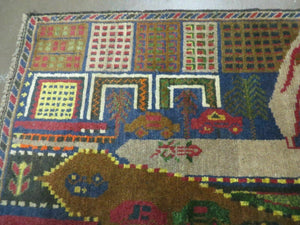 3' X 5' New Vintage Handmade Afghan Balouch Tribal Wool Pictorial Rug # 303