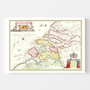 Vintage Map of Zeeland, Holland 1665