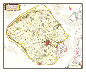 Vintage Map of Walcheren, Holland 1665