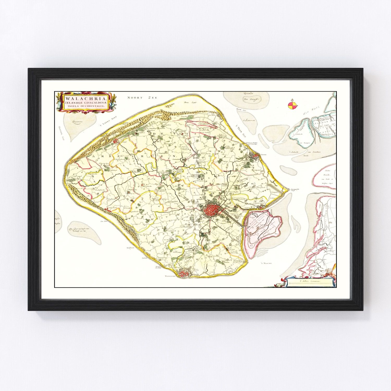 Vintage Map of Walcheren, Holland 1665