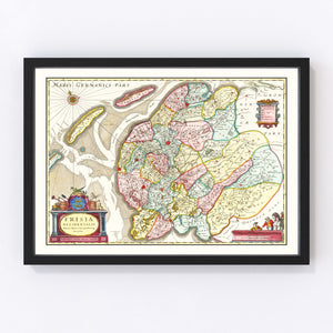 Vintage Map of West Friesland, Holland 1665