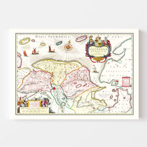 Vintage Map of Groningen, Holland 1665