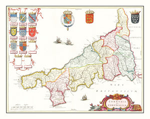 Vintage Map of Cornwall 1665
