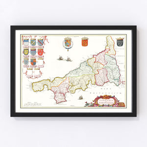 Vintage Map of Cornwall 1665