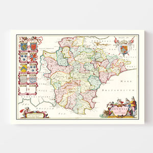 Vintage Map of Devon 1665