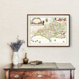 Vintage Map of Dorsetshire 1665