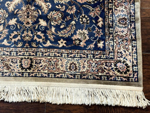 Vintage Art Silk Rug 3x4, Traditional Oriental Persian Design Rug, Belgium Power Loomed Rug, Navy Blue