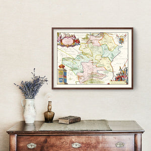 Vintage Map of Hertfordshire 1665