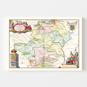 Vintage Map of Hertfordshire 1665