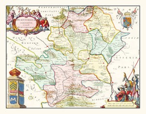 Vintage Map of Hertfordshire 1665