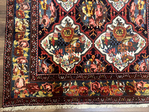 Persian Bakhtiari Rug 5x12, Wide Runner Rug, Unique Size, Multicolor Panel Design, Navy Blue Ivory, Antique Persian Rug, Colorful