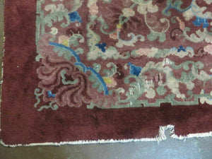 8' X 10' Vintage Handmade Chinese Art Deco Peking Nichols Wool Rug Flowers Nice