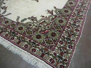 7x10 Moroccan Rug, Open Field Medallion, Berber Carpet, Hand Knotted Soft Wool Area Rug, Cream Color Background, Vintage Rug, Room Sized Rug