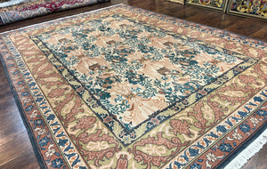 10x13 Wool Rug, Floral Pattern, Birds, Handmade Vintage Carpet, Couristan Rug, Beige