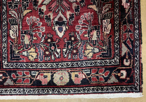 Antique Persian Hamadan Runner Rug 3.4 x 9, Red, Handmade Wool Runner