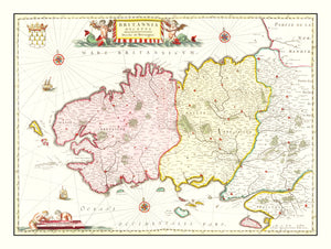 Vintage Map of Bretagne (Brittany), France 1665