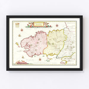 Vintage Map of Bretagne (Brittany), France 1665