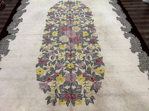 Palace Size American Hooked Rug 11x20 Aubusson Style Ivory
