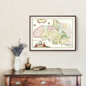 Vintage Map of Pays de Caux, France 1665