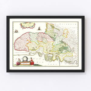 Vintage Map of Pays de Caux, France 1665