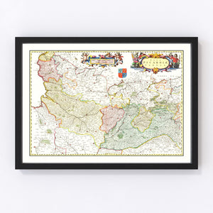 Vintage Map of Picardy, France 1665