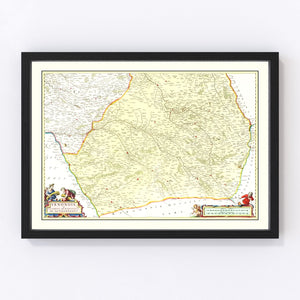 Vintage Map of Southern Champagne, France 1665