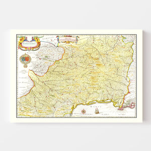 Vintage Map of Languedoc, France 1665