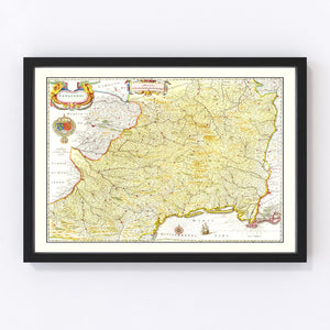 Vintage Map of Languedoc, France 1665
