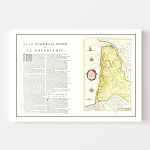 Vintage Map of Bordeaux, France 1665