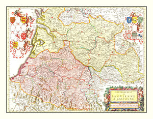 Vintage Map of Gascony, France 1665