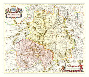 Vintage Map of Auvergne, France 1665