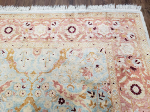 Pakistani Peshawar Rug 6x9, Light Colors, Wool, Hand Knotted, Vintage Rug for Modern Home