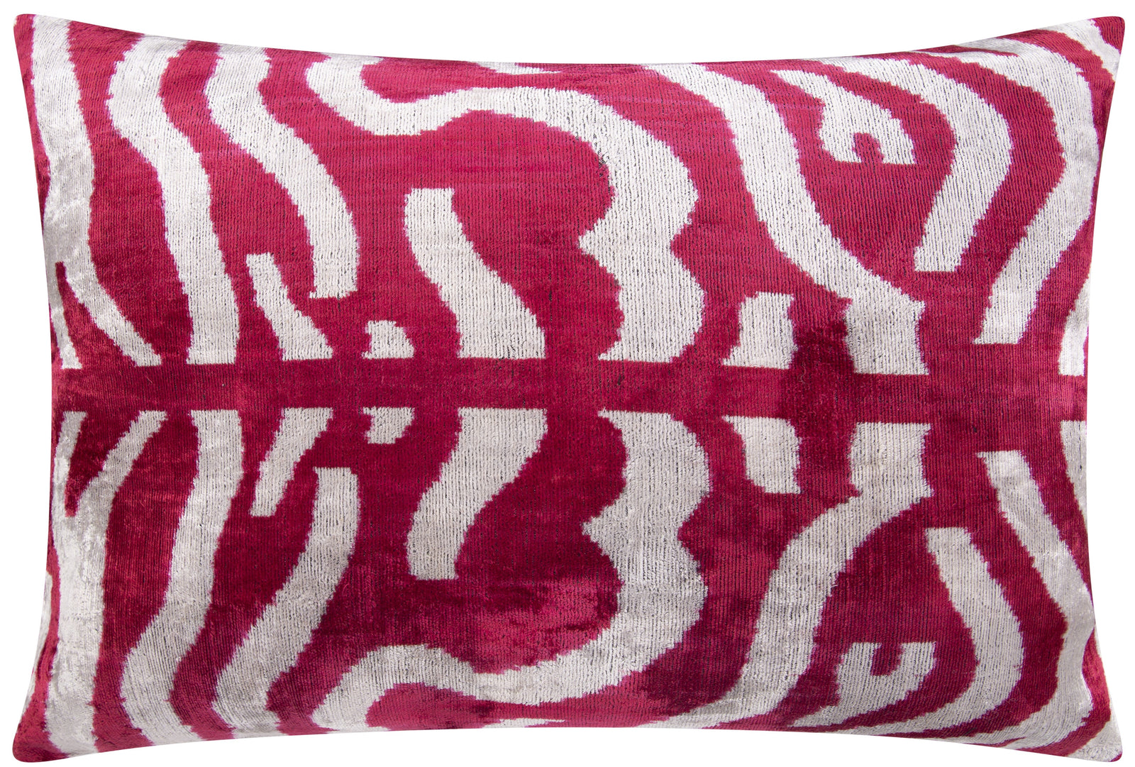 Luxury Handmade Silk Velvet Throw Pillow - Pink and White Zebra Design, 16x24, Super Soft