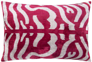 Luxury Handmade Silk Velvet Throw Pillow - Pink and White Zebra Design, 16x24, Super Soft