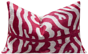 Luxury Handmade Silk Velvet Throw Pillow - Pink and White Zebra Design, 16x24, Super Soft