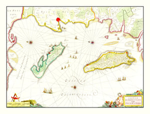 Vintage Map of Re & Oleron, France 1665
