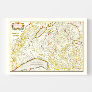 Vintage Map of Western Switzerland 1665