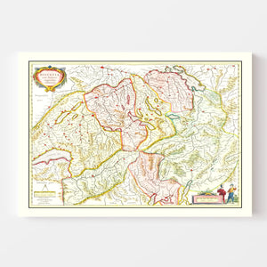 Vintage Map of Switzerland 1665