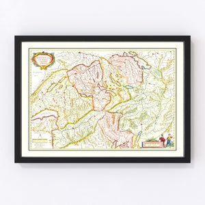 Vintage Map of Switzerland 1665