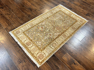 Pakistani Peshawar Rug 3x5, Safavieh Wool Handmade Hand Knotted Vintage Rug, Panel Design 3 x 5 Oriental Carpet