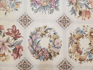 Needlepoint Rug 10x13 Vintage Carpet, Floral Panel Design, Beige, Multicolor Flowers, Handmade Hand Woven, Flatweave, No Pile, Wool
