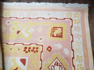 Large Turkish Kilim Carpet 10x14, Vintage Hand-Knotted Turkish Kilim Rug 10 x 14, Pink Cream Yellow Red, Decorative, Geometric, Unique