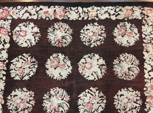 Floral Needlepoint Rug 5x7, Repeated Floral Motifs, Eggplant Color, Handmade Wool Vintage Needlepoint Area Rug 5 x 7 ft, Flatweave Rug