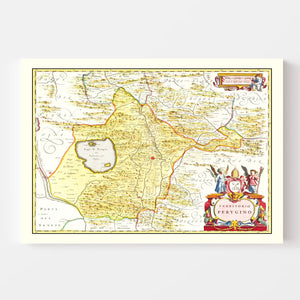 Vintage Map of Perugia, Italy 1665
